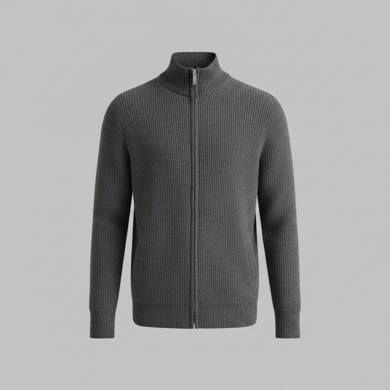 Men's Slim Fit Cardigan | Ribbed Zip-Up Sweater