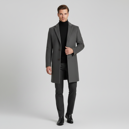 Men's Elegant Long Coat | Stylish Notched Lapel Overcoat
