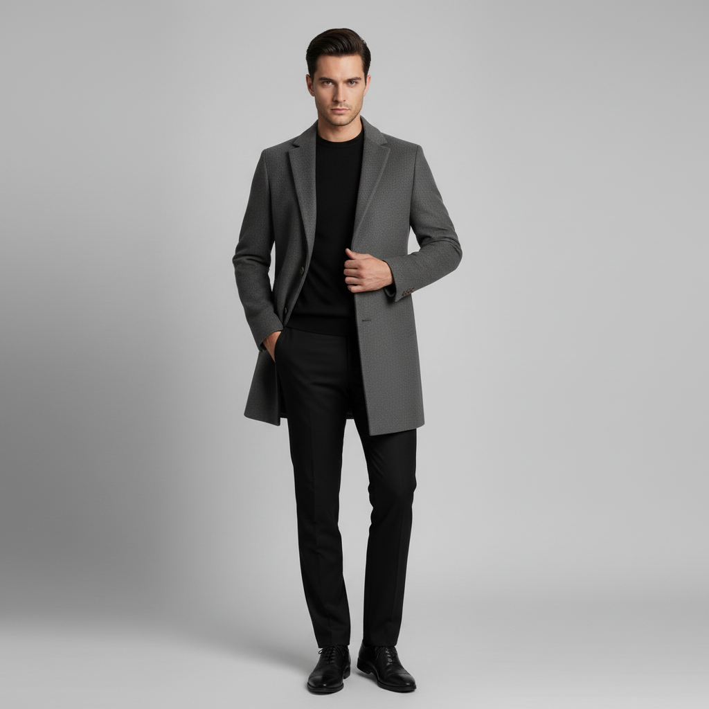 Men's Elegant Long Coat | Stylish Notched Lapel Overcoat