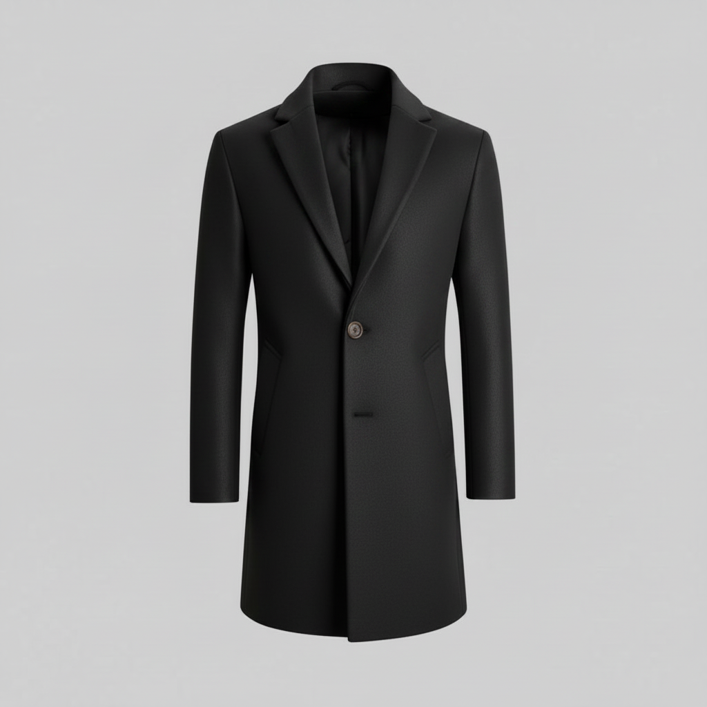 Men's Elegant Long Coat | Stylish Notched Lapel Overcoat