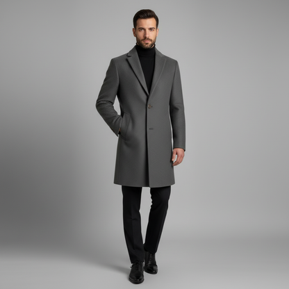 Men's Elegant Long Coat | Stylish Notched Lapel Overcoat