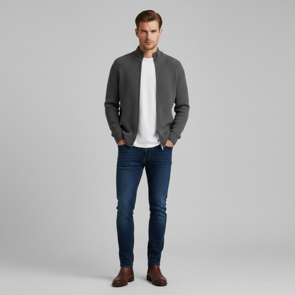 Men's Slim Fit Cardigan | Ribbed Zip-Up Sweater