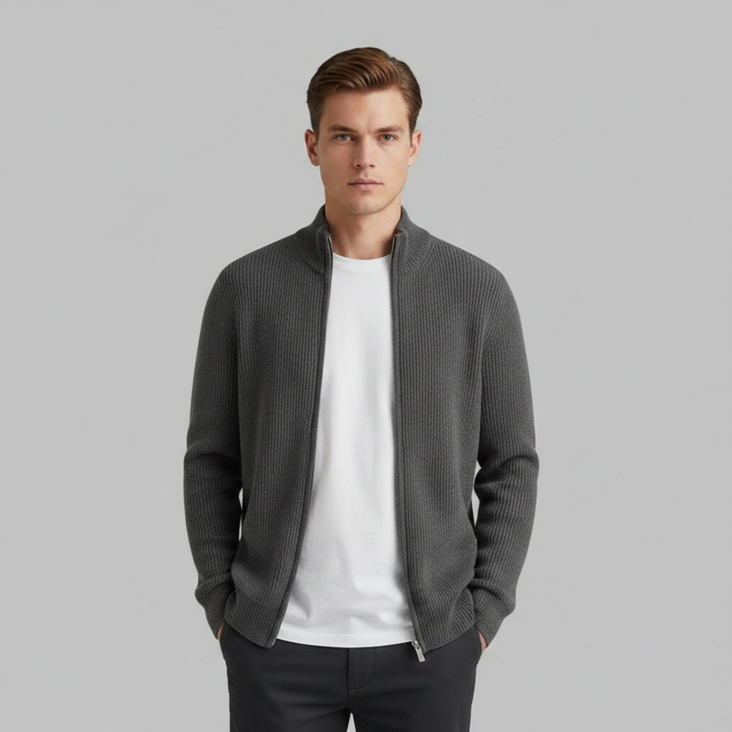 Men's Slim Fit Cardigan | Ribbed Zip-Up Sweater