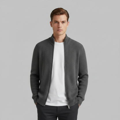 Men's Slim Fit Cardigan | Ribbed Zip-Up Sweater