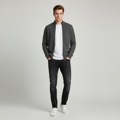 Men's Slim Fit Cardigan | Ribbed Zip-Up Sweater