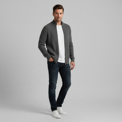 Men's Slim Fit Cardigan | Ribbed Zip-Up Sweater
