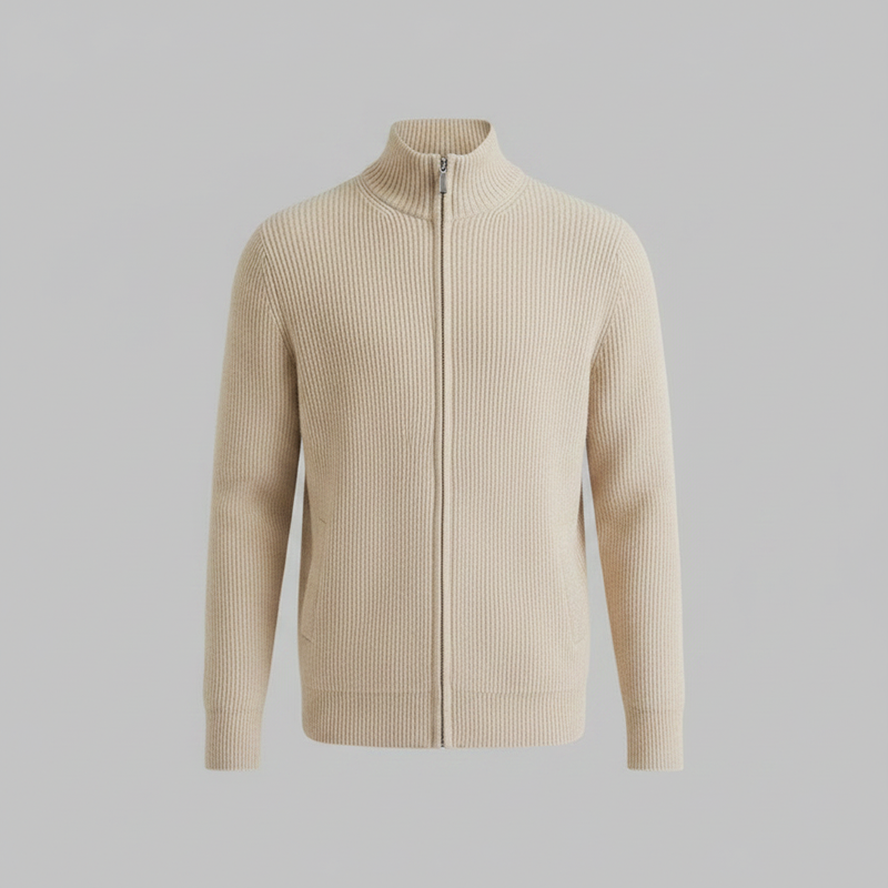 Men's Slim Fit Cardigan | Ribbed Zip-Up Sweater