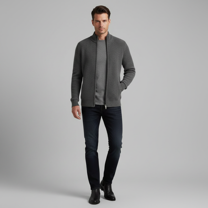 Men's Slim Fit Cardigan | Ribbed Zip-Up Sweater