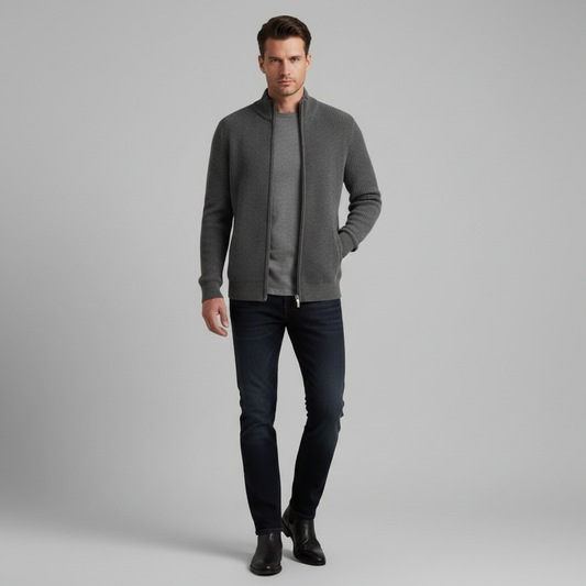 Men's Slim Fit Cardigan | Ribbed Zip-Up Sweater