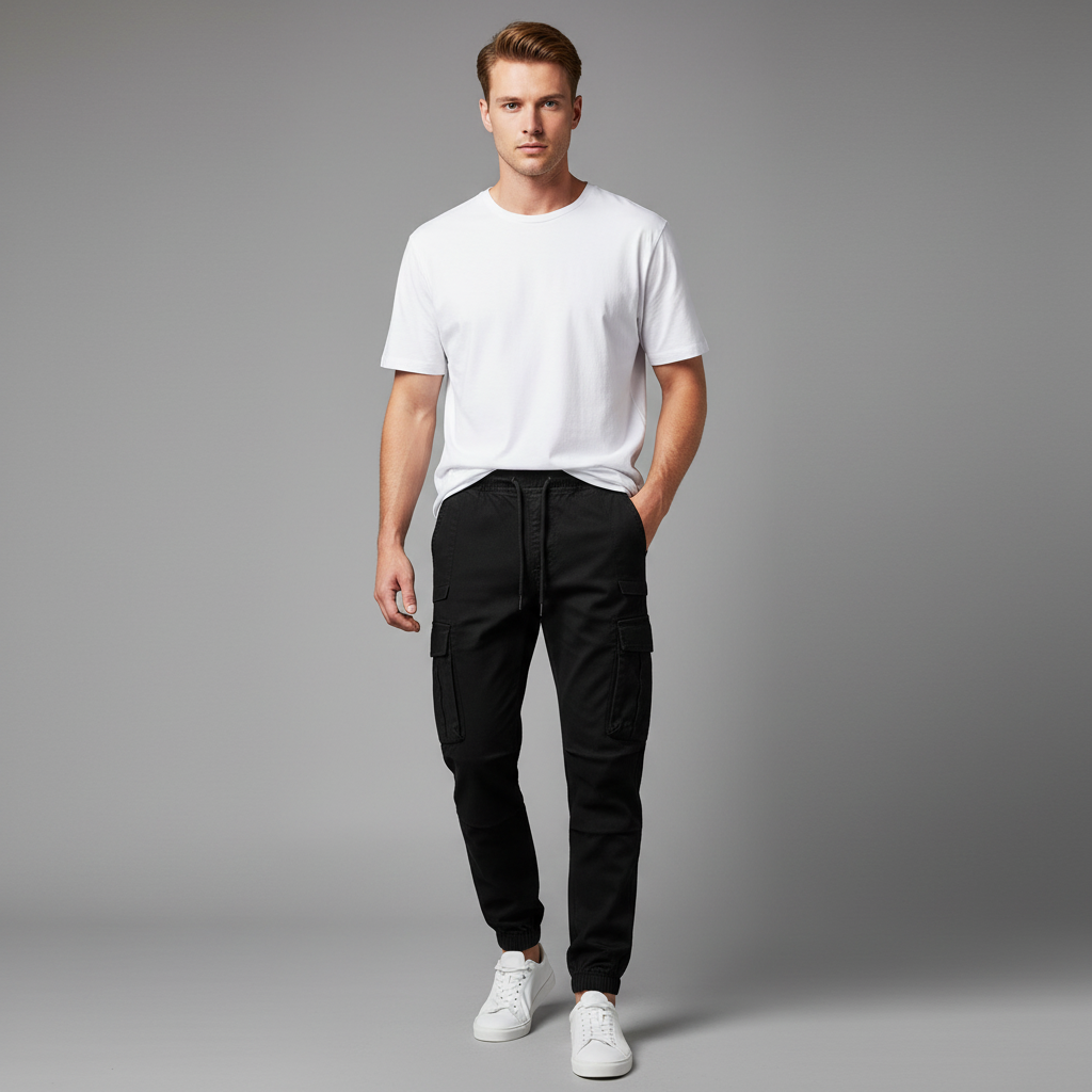 Men's Tactical Black Cargo Pants | Outdoor Utility Trousers