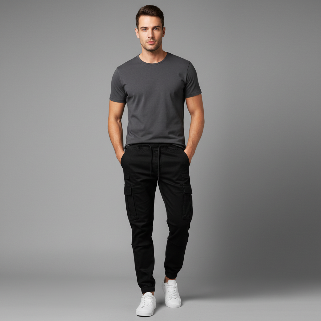 Men's Tactical Black Cargo Pants | Outdoor Utility Trousers