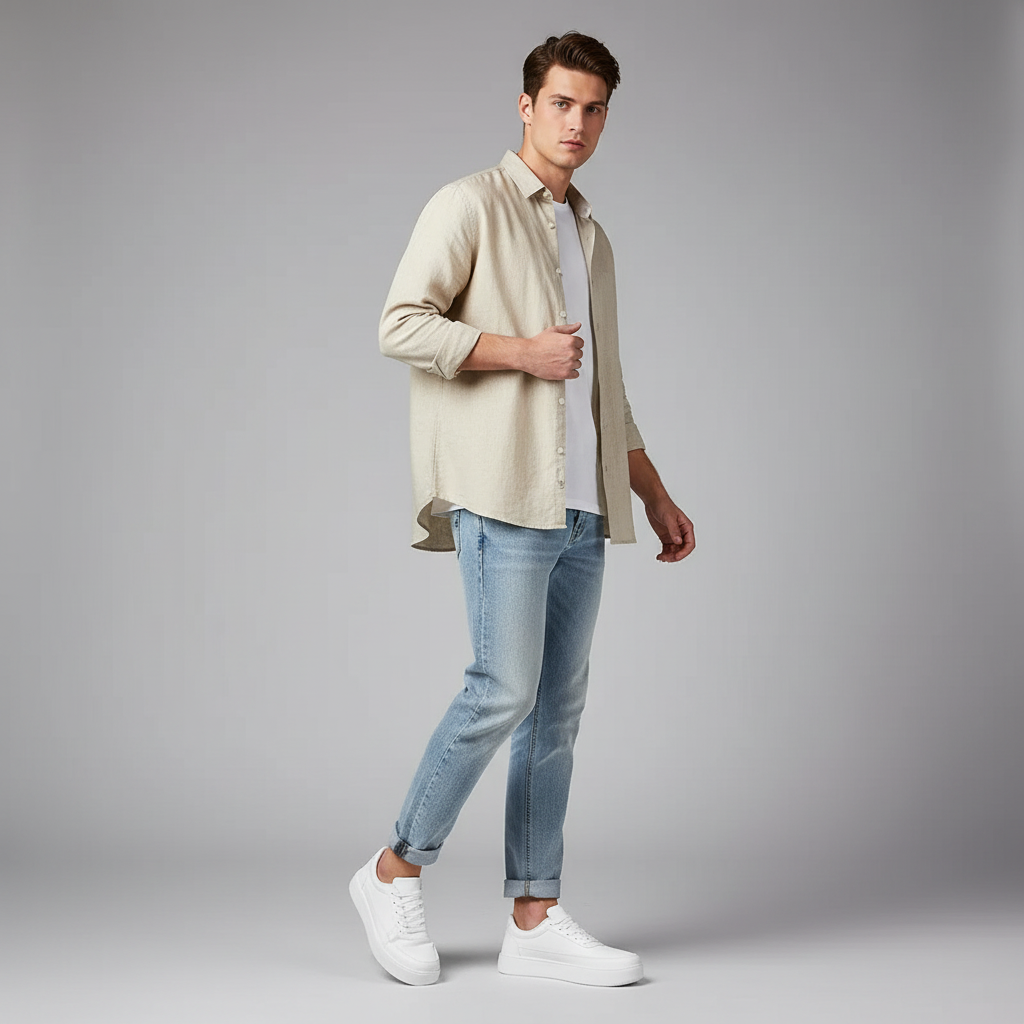 Men's White Platform Sneakers | Modern Lace-Up Footwear